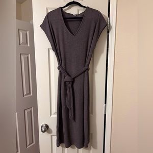 Brown Sleeveless Belted Midi Dress